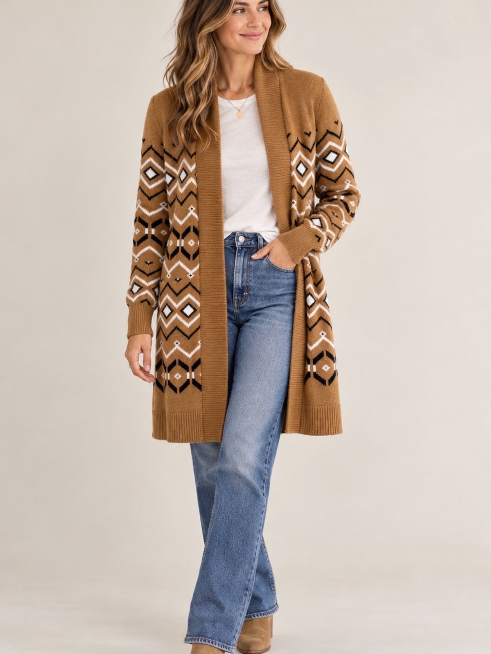 LOFT Ann Taylor Petite XXS Southwest Geometric Open Cardigan